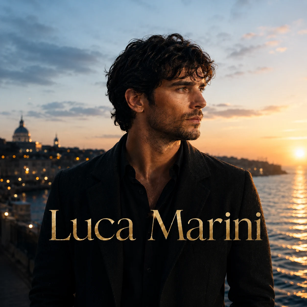 Luca Marini by the sea at sunset